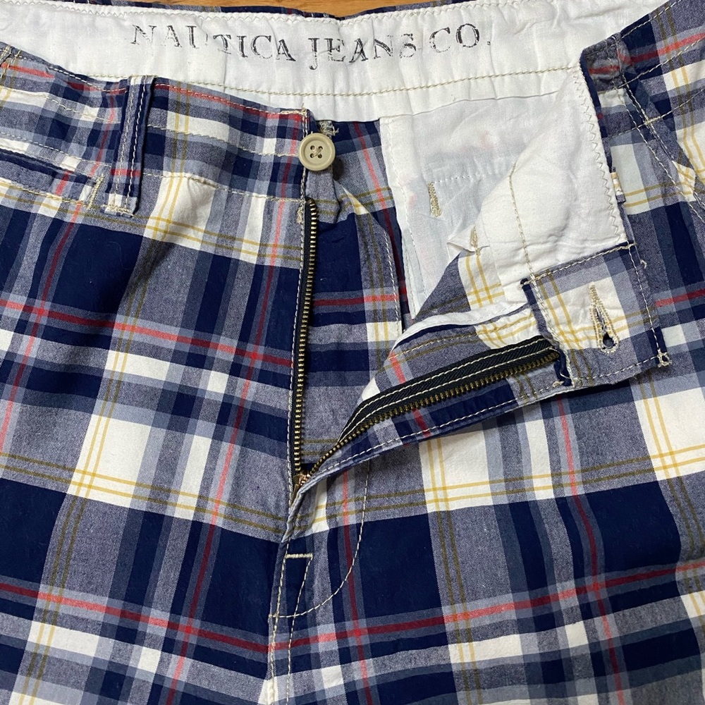 Nautica Jean Co. Blue, White, Red, & Yellow Plaid Bermuda Shorts - Picture 10 of 16